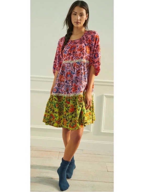 Anthropologie Dresses & Skirts - Anthropologie Mabel Mini Dress Tiered Floral Dress Womens Size Small Pink Purple